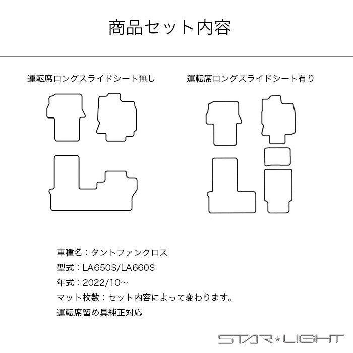 ダイハツ　タントファンクロス LA650/660S　R1/7～ ロイヤルブラック フロアマット STARLIGHT スターライト カーマット