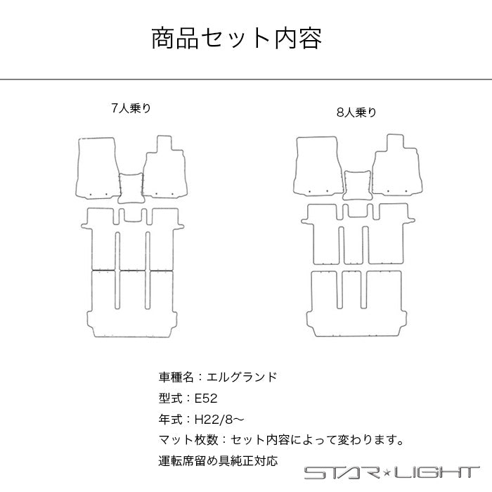 日産 NISSAN エルグランド　E52　ELGRAND ロイヤルブラック　H22/8～　フロアマット STARLIGHT スターライト カーマット