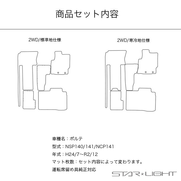 トヨタ ポルテ 140系 2WD　H24/7～R2/12　プレミアムチェック フロアマット STARLIGHT スターライト カーマット