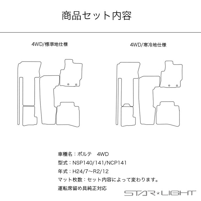 トヨタ ポルテ 140系 4WD　H24/7～R2/12　プレミアムチェック フロアマット STARLIGHT スターライト カーマット