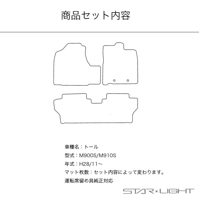 ダイハツ　DAIHATSU トール 900系 M900S/M910S ファインウェーブ 防水 ゴムマット フロアマット アウトドア STARLIGHT スターライト カーマット　運転席1枚/運転席1枚＆助手席1枚/フルセット