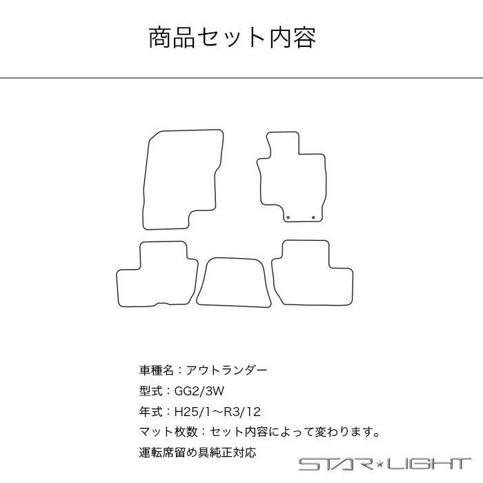 三菱　アウトランダーPHEV　GG2/3W　H25/1～R3/12　カーマット ラバーマット ゴムマット フロアマット アウトドア