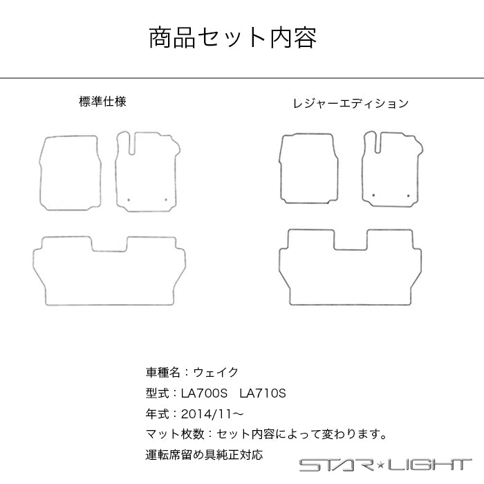 ダイハツ ウェイク LA700S LA710S カーマット ラバーマット ゴムマット フロアマット アウトドア