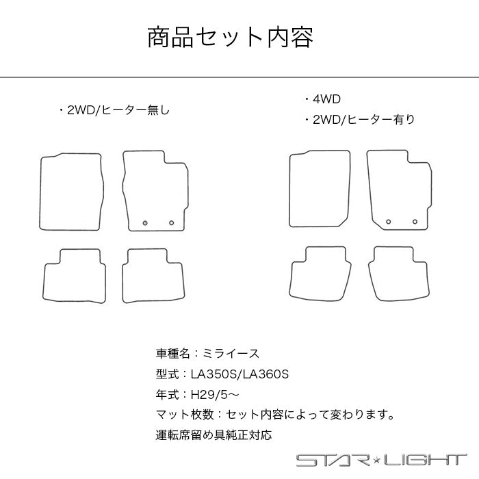 ダイハツ　ミライース　H29/5~　LA350S/LA360S ファインウェーブ フロアマット STARLIGHT スターライト カーマット　運転席1枚/運転席1枚＆助手席1枚/フルセット