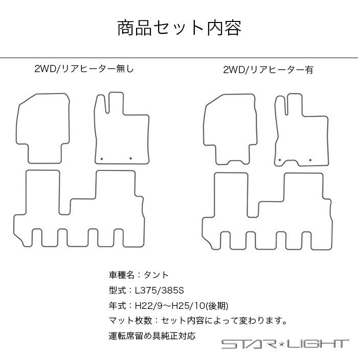 ダイハツ DAIHATSU タント L375S L385S 後期 H22/9～H25/10 カーマット ラバーマット ゴムマット フロアマット アウトドア