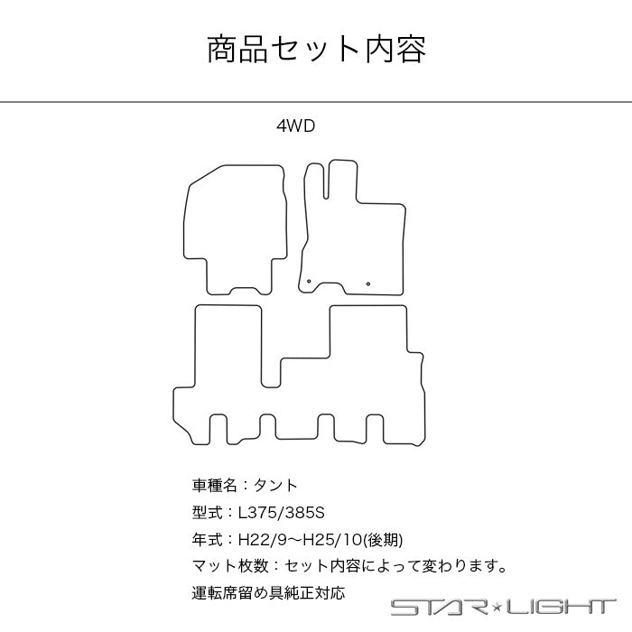 ダイハツ DAIHATSU タント L375S L385S 後期 H22/9～H25/10 カーマット ラバーマット ゴムマット フロアマット アウトドア