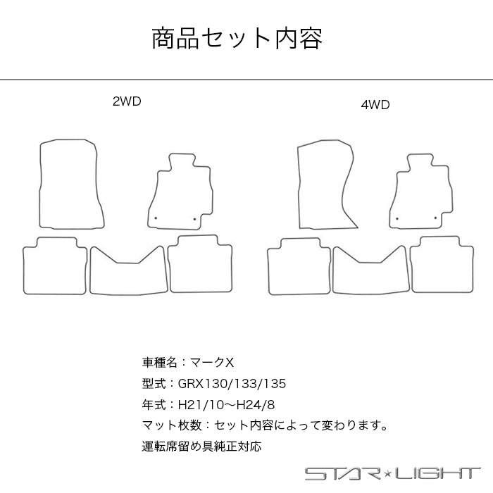 トヨタ マークX MARKX GRX130/133/135 前期　TOYOTA ラバーマット ゴムマット フロアマット アウトドア