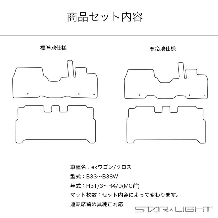 三菱　ekワゴン/クロス　B30系　カーマット ファインウェーブ フロアマット 　運転席1枚/運転席1枚＆助手席1枚/フルセット