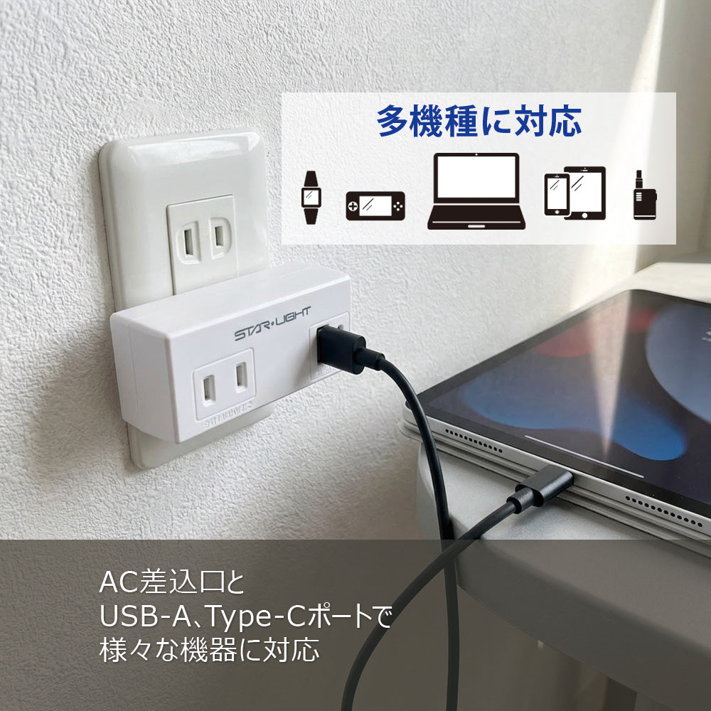 小型モバイル電源タップ  SK-S2AC2USBPD20WH